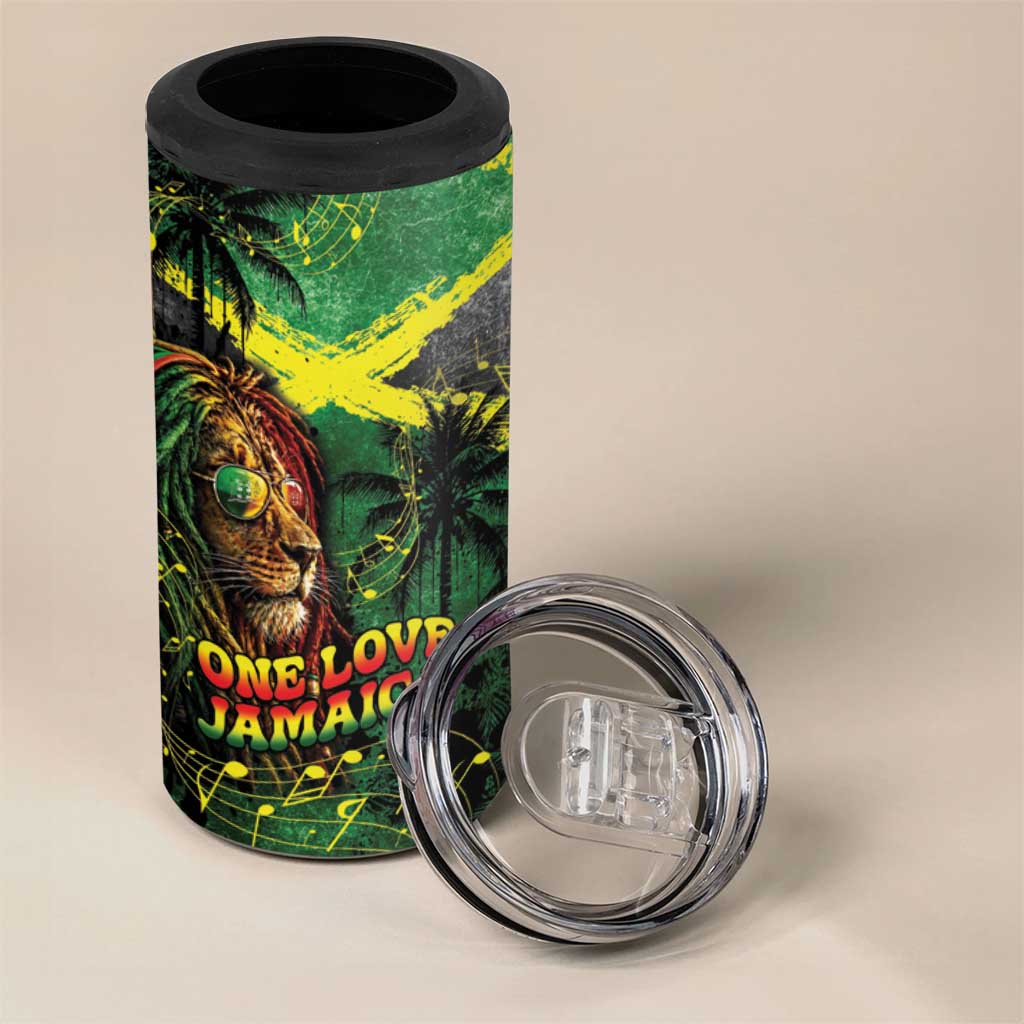 One Love Jamaica 4 in 1 Can Cooler Tumbler Rastafarian Lion Reggae Grunge Style