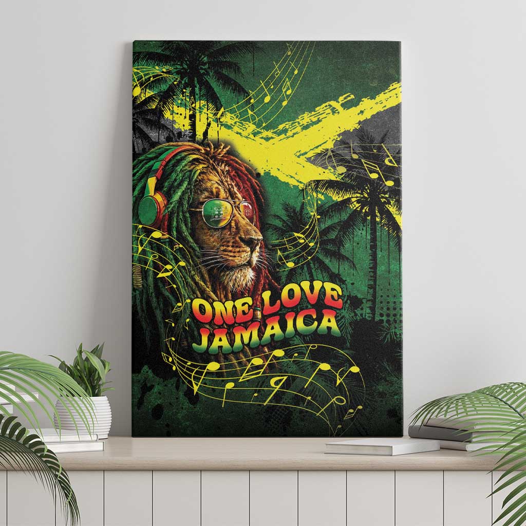 One Love Jamaica Canvas Wall Art Rastafarian Lion Reggae Grunge Style