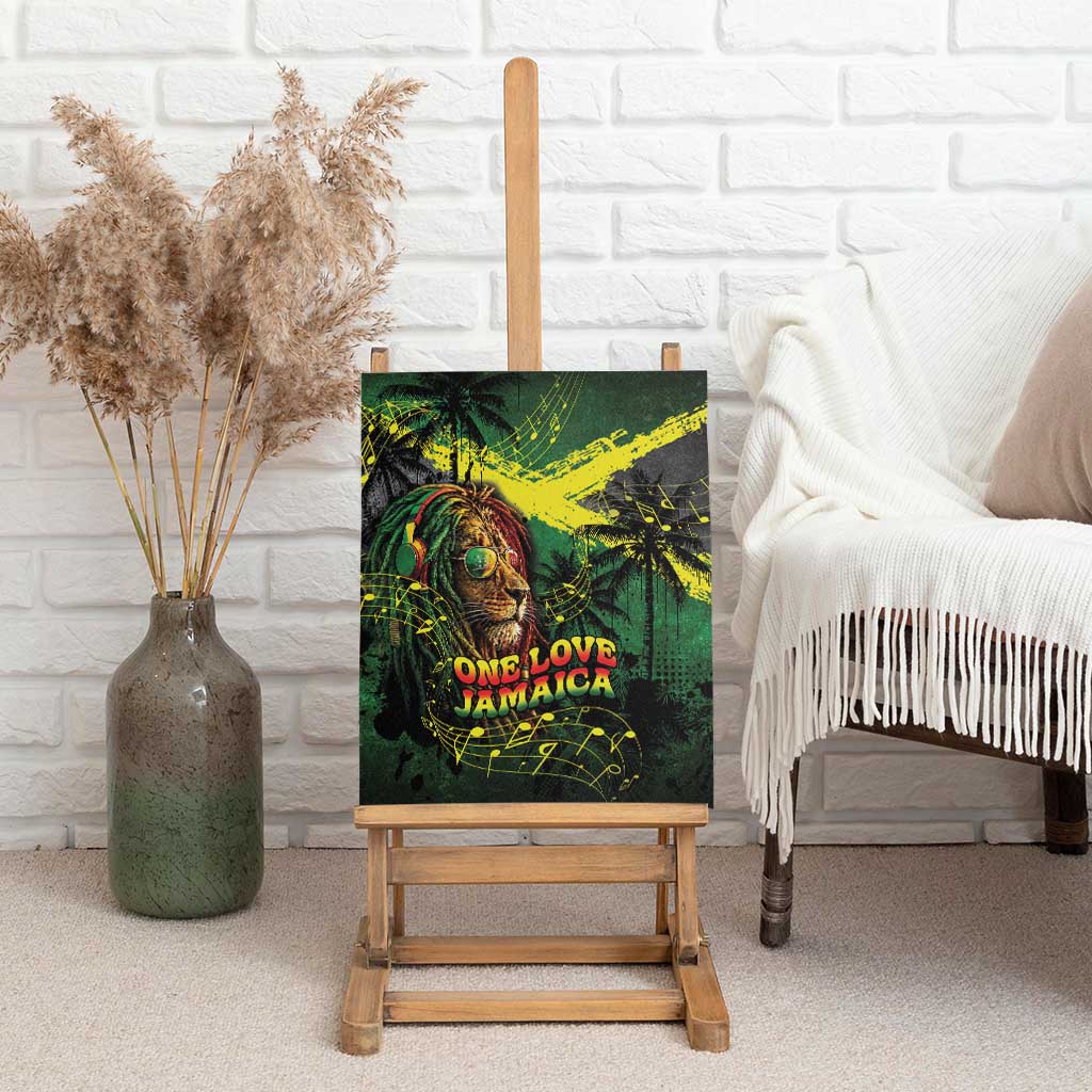 One Love Jamaica Canvas Wall Art Rastafarian Lion Reggae Grunge Style