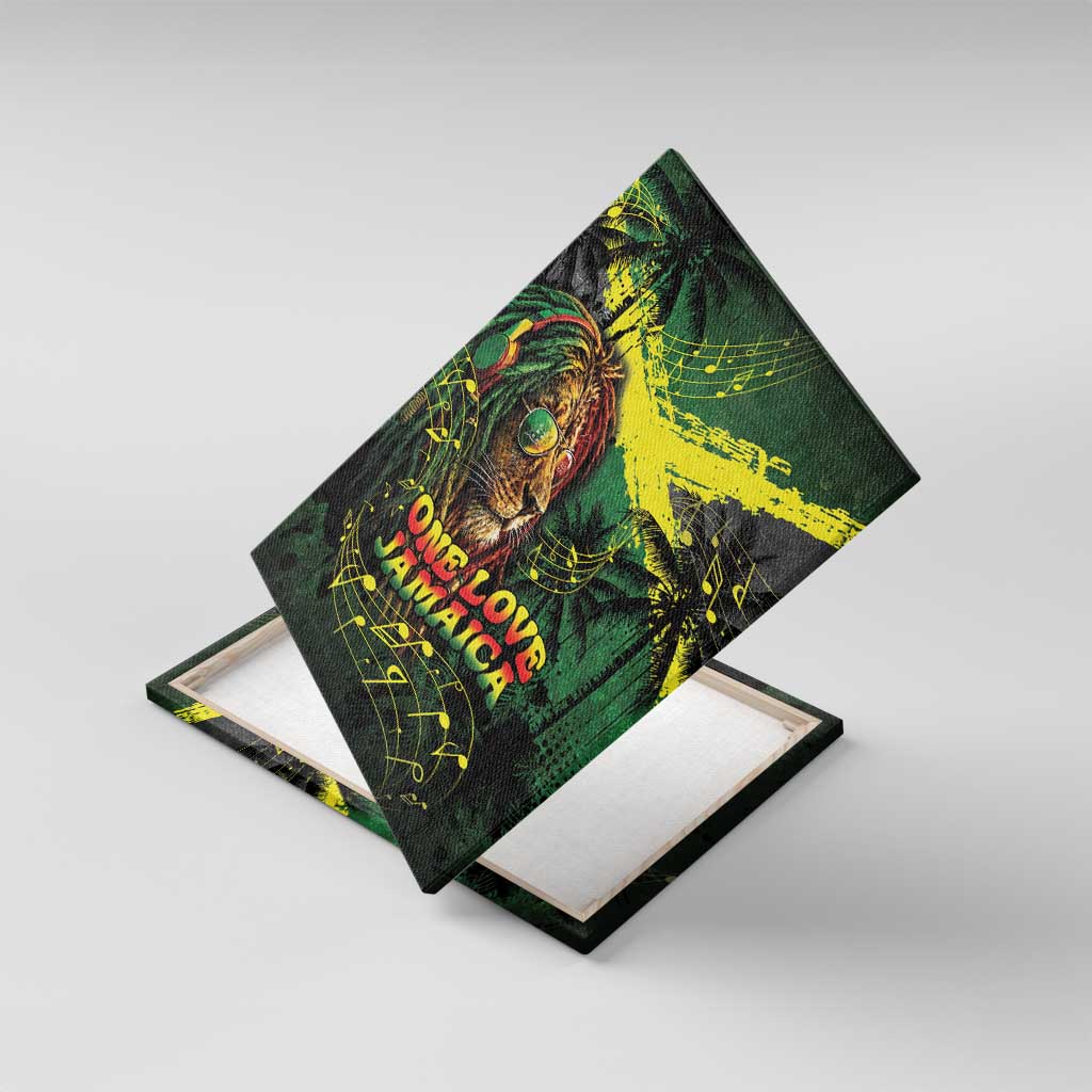 One Love Jamaica Canvas Wall Art Rastafarian Lion Reggae Grunge Style
