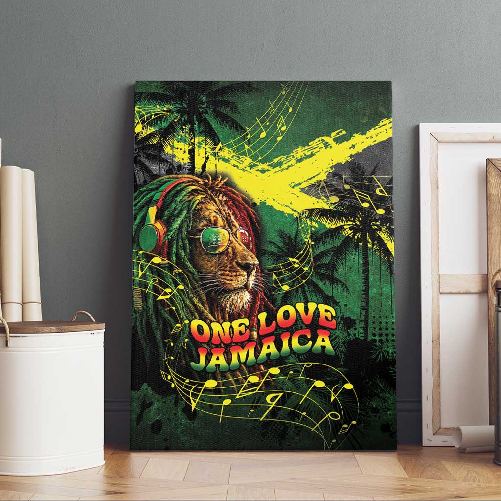 One Love Jamaica Canvas Wall Art Rastafarian Lion Reggae Grunge Style