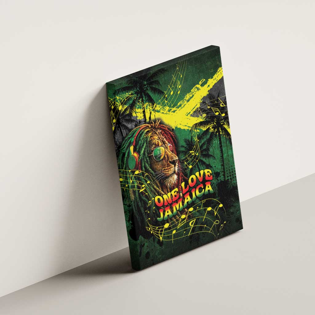 One Love Jamaica Canvas Wall Art Rastafarian Lion Reggae Grunge Style
