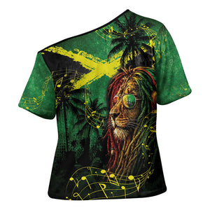 One Love Jamaica Cross Shoulder Shirt Rastafarian Lion Reggae Grunge Style
