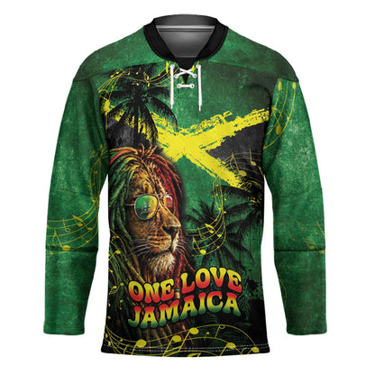 One Love Jamaica Hockey Jersey Rastafarian Lion Reggae Grunge Style