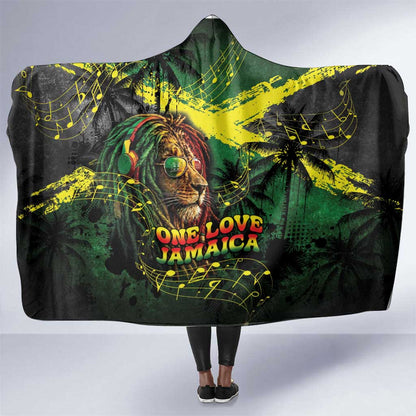 One Love Jamaica Hooded Blanket Rastafarian Lion Reggae Grunge Style