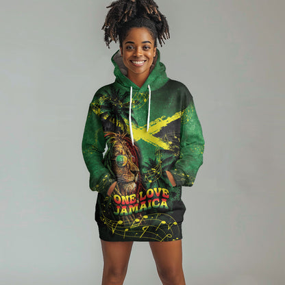 One Love Jamaica Hoodie Dress Rastafarian Lion Reggae Grunge Style