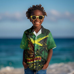 One Love Jamaica Kid Hawaiian Shirt Rastafarian Lion Reggae Grunge Style