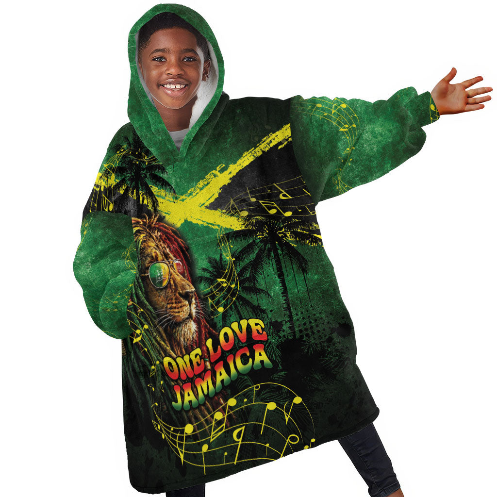 One Love Jamaica Kid Wearable Blanket Hoodie Rastafarian Lion Reggae Grunge Style