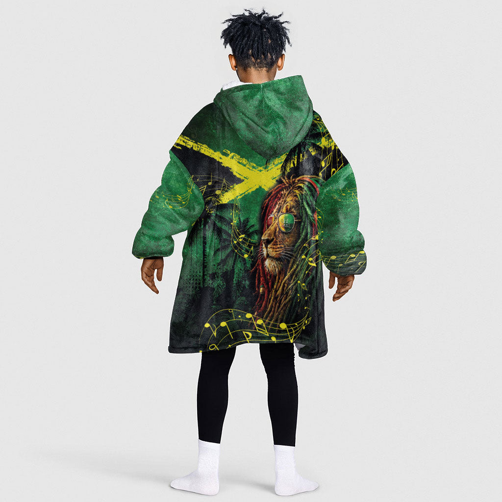 One Love Jamaica Kid Wearable Blanket Hoodie Rastafarian Lion Reggae Grunge Style