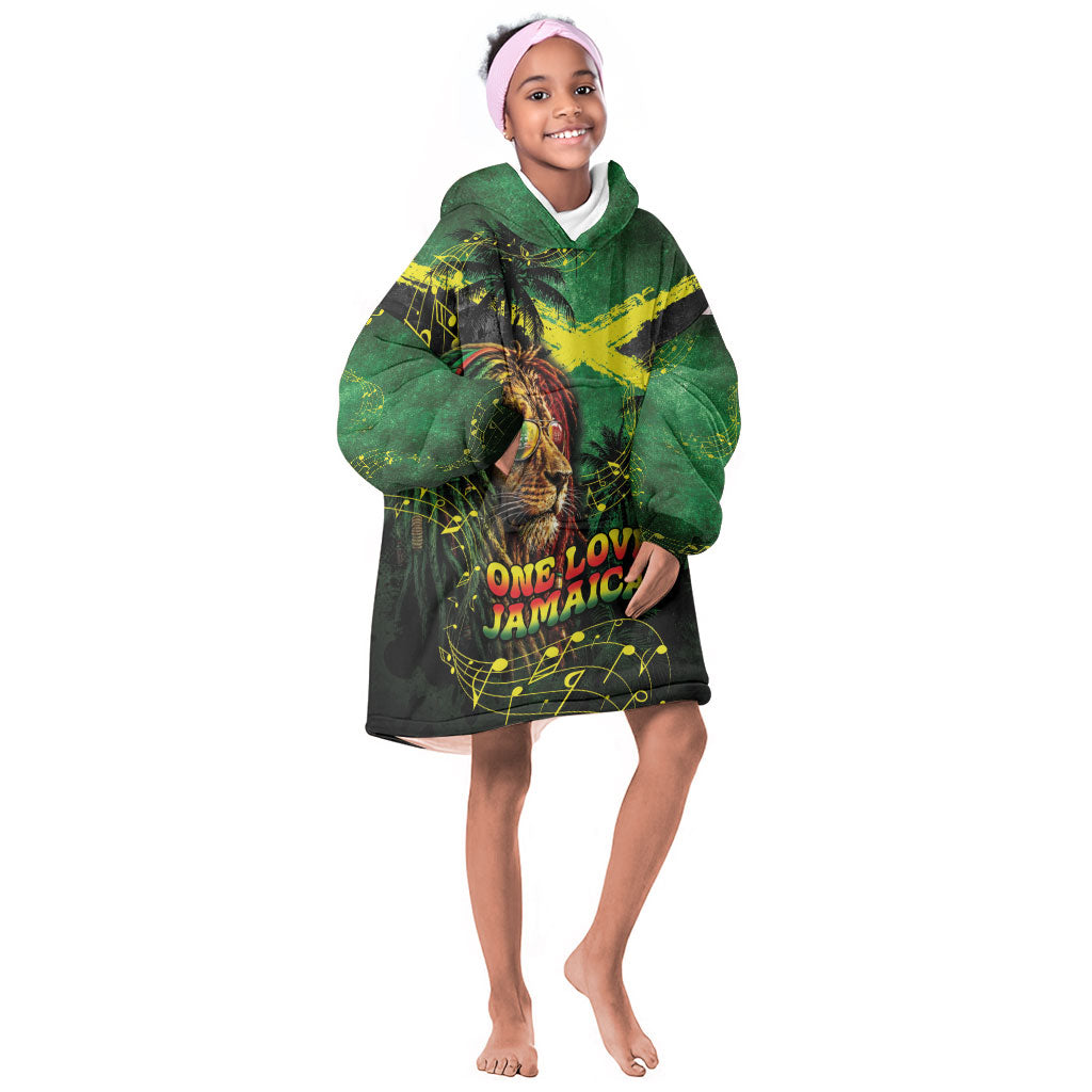 One Love Jamaica Kid Wearable Blanket Hoodie Rastafarian Lion Reggae Grunge Style