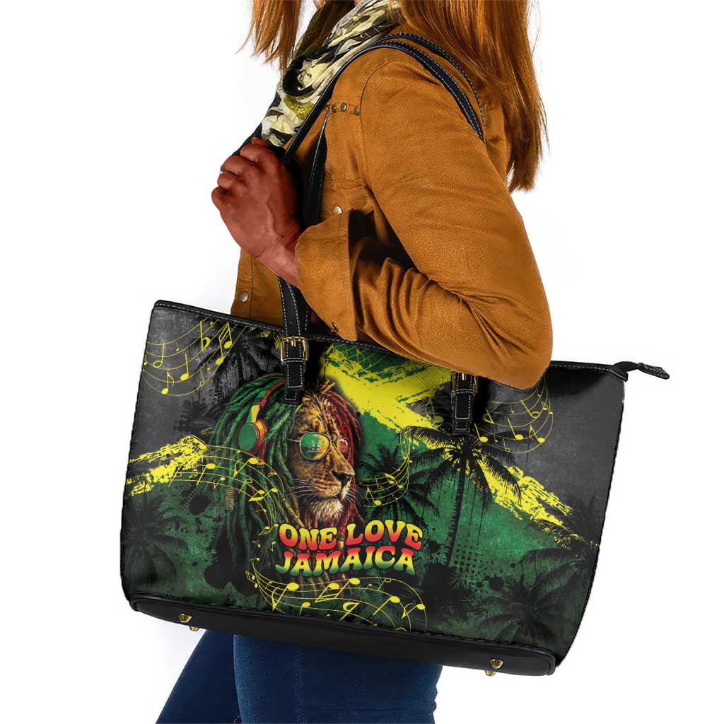 One Love Jamaica Leather Tote Bag Rastafarian Lion Reggae Grunge Style