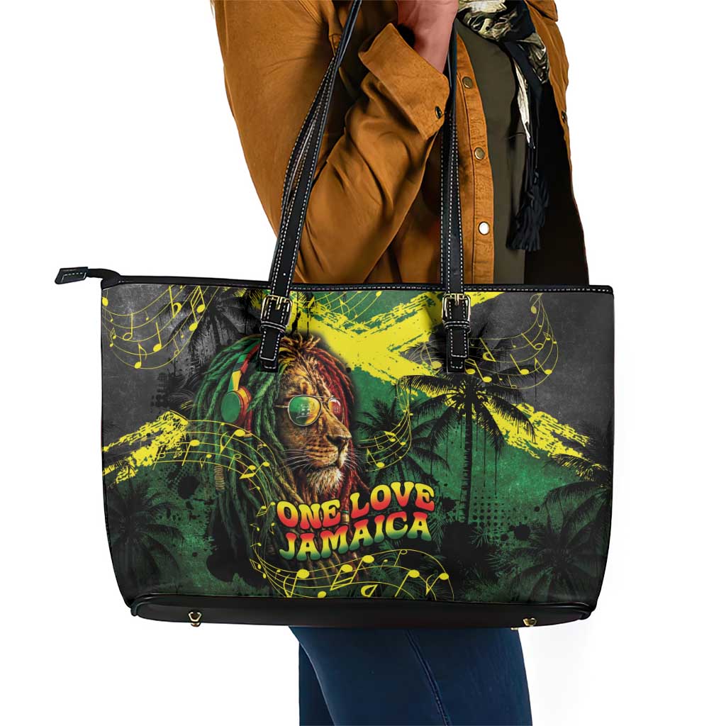 One Love Jamaica Leather Tote Bag Rastafarian Lion Reggae Grunge Style
