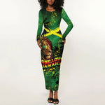 One Love Jamaica Long Sleeve Bodycon Dress Rastafarian Lion Reggae Grunge Style