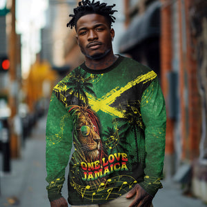 One Love Jamaica Long Sleeve Shirt Rastafarian Lion Reggae Grunge Style