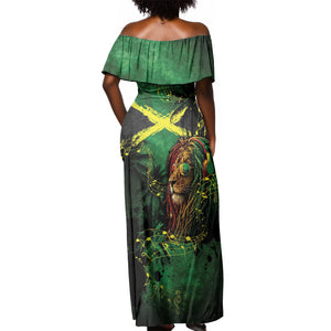 One Love Jamaica Off Shoulder Maxi Dress Rastafarian Lion Reggae Grunge Style