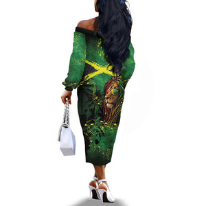 One Love Jamaica Off The Shoulder Long Sleeve Dress Rastafarian Lion Reggae Grunge Style
