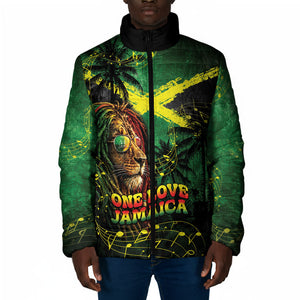 One Love Jamaica Padded Jacket Rastafarian Lion Reggae Grunge Style