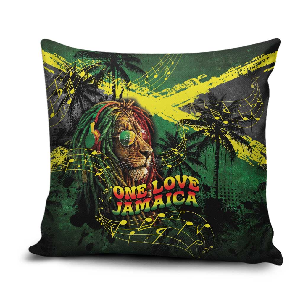 One Love Jamaica Pillow Cover Rastafarian Lion Reggae Grunge Style