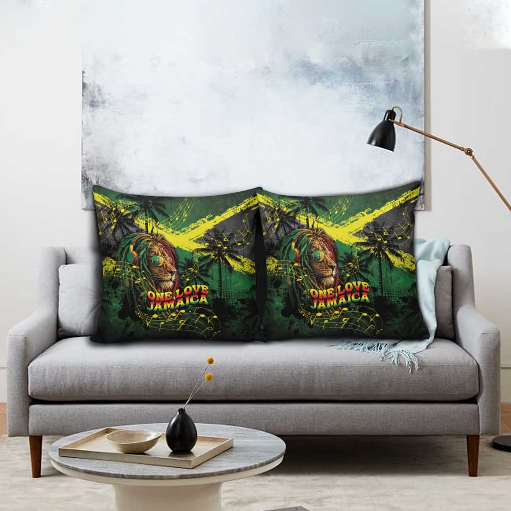 One Love Jamaica Pillow Cover Rastafarian Lion Reggae Grunge Style