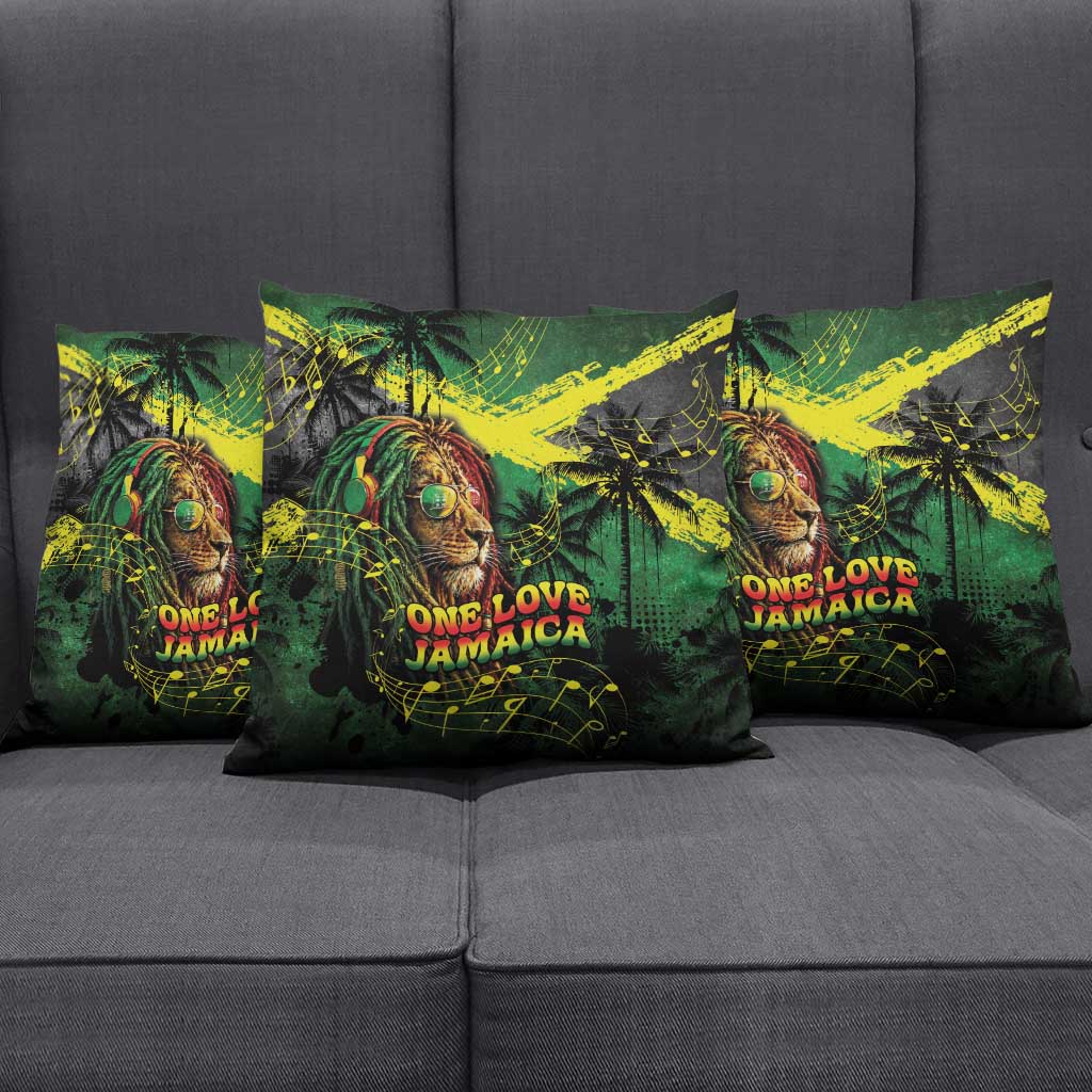 One Love Jamaica Pillow Cover Rastafarian Lion Reggae Grunge Style