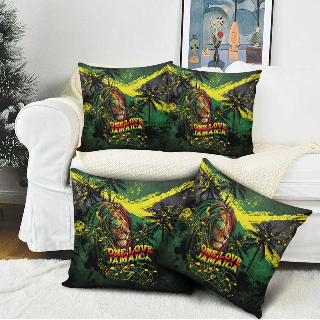 One Love Jamaica Pillow Cover Rastafarian Lion Reggae Grunge Style