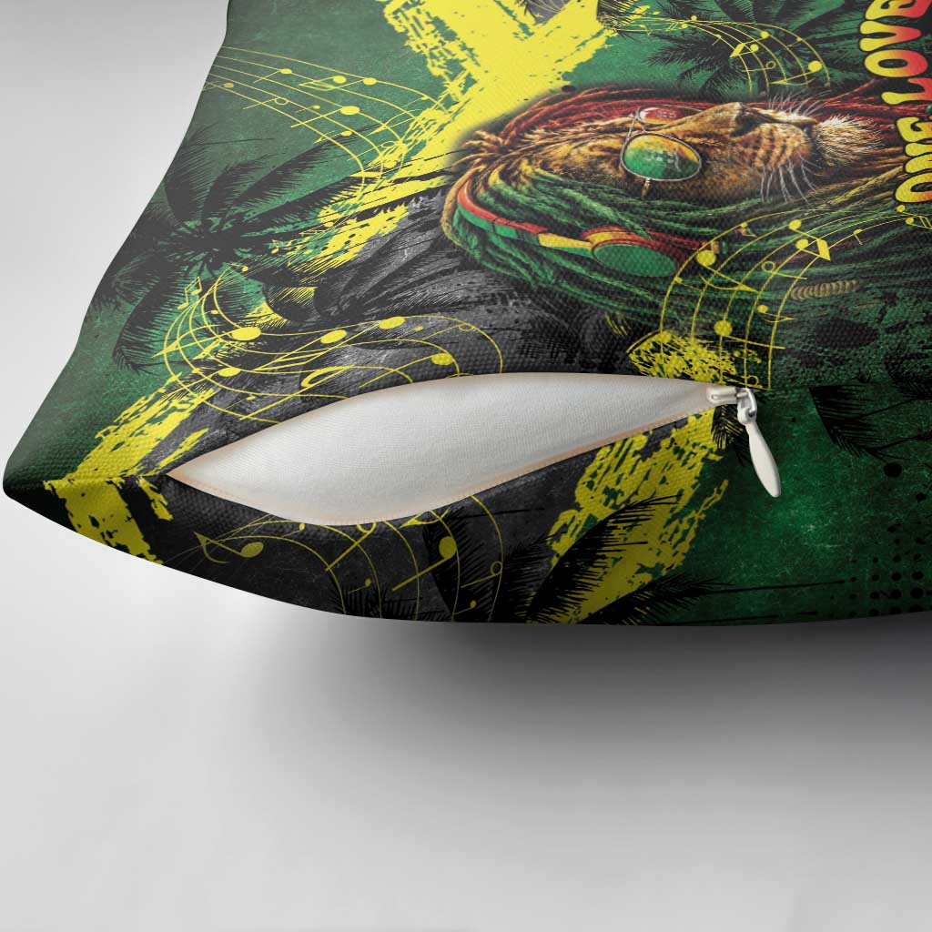 One Love Jamaica Pillow Cover Rastafarian Lion Reggae Grunge Style