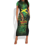 One Love Jamaica Short Sleeve Bodycon Dress Rastafarian Lion Reggae Grunge Style