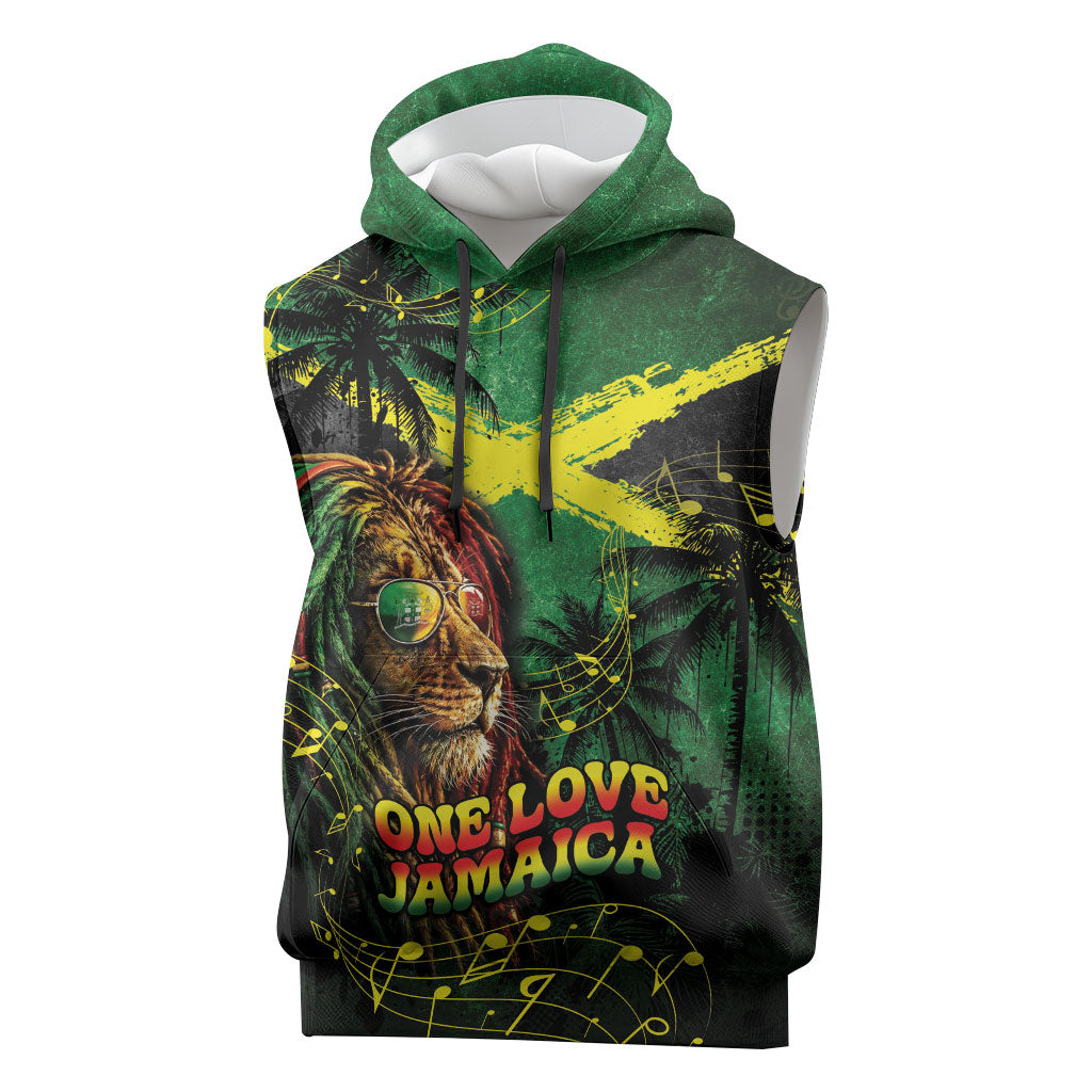 One Love Jamaica Sleeveless Hoodie Rastafarian Lion Reggae Grunge Style