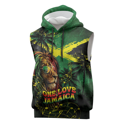 One Love Jamaica Sleeveless Hoodie Rastafarian Lion Reggae Grunge Style