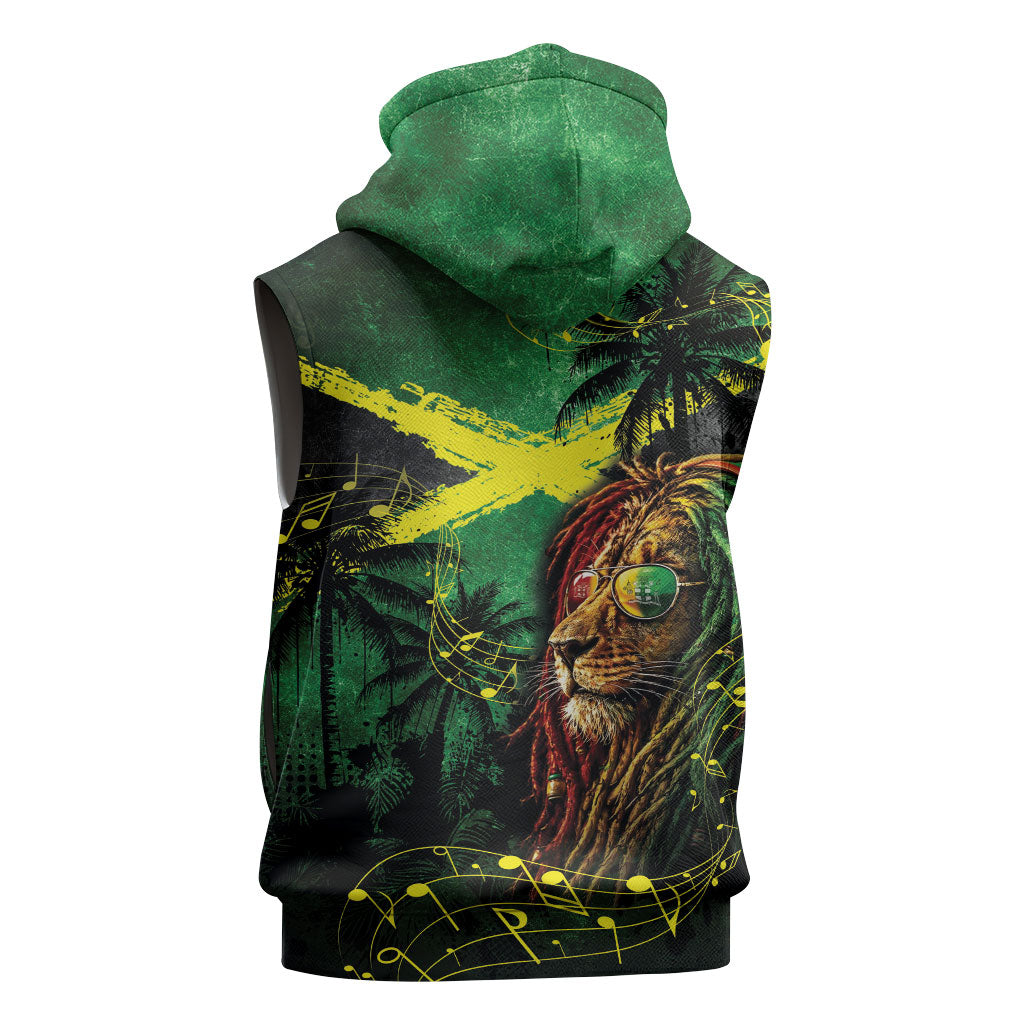One Love Jamaica Sleeveless Hoodie Rastafarian Lion Reggae Grunge Style
