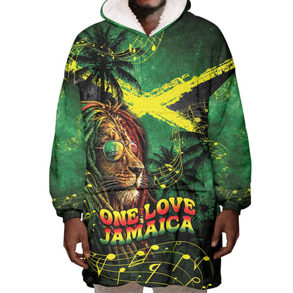 One Love Jamaica Wearable Blanket Hoodie Rastafarian Lion Reggae Grunge Style