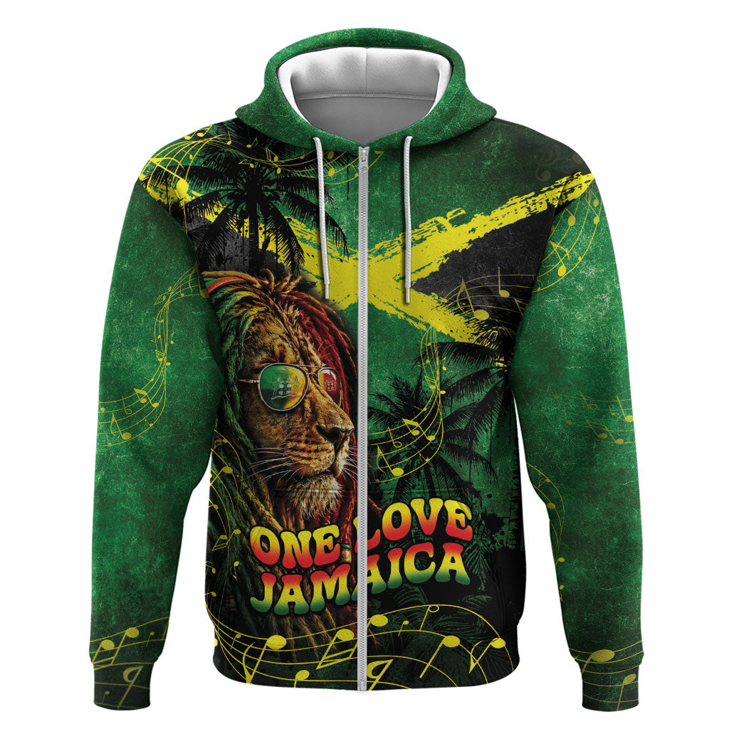 One Love Jamaica Zip Hoodie Rastafarian Lion Reggae Grunge Style