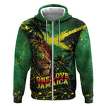 One Love Jamaica Zip Hoodie Rastafarian Lion Reggae Grunge Style