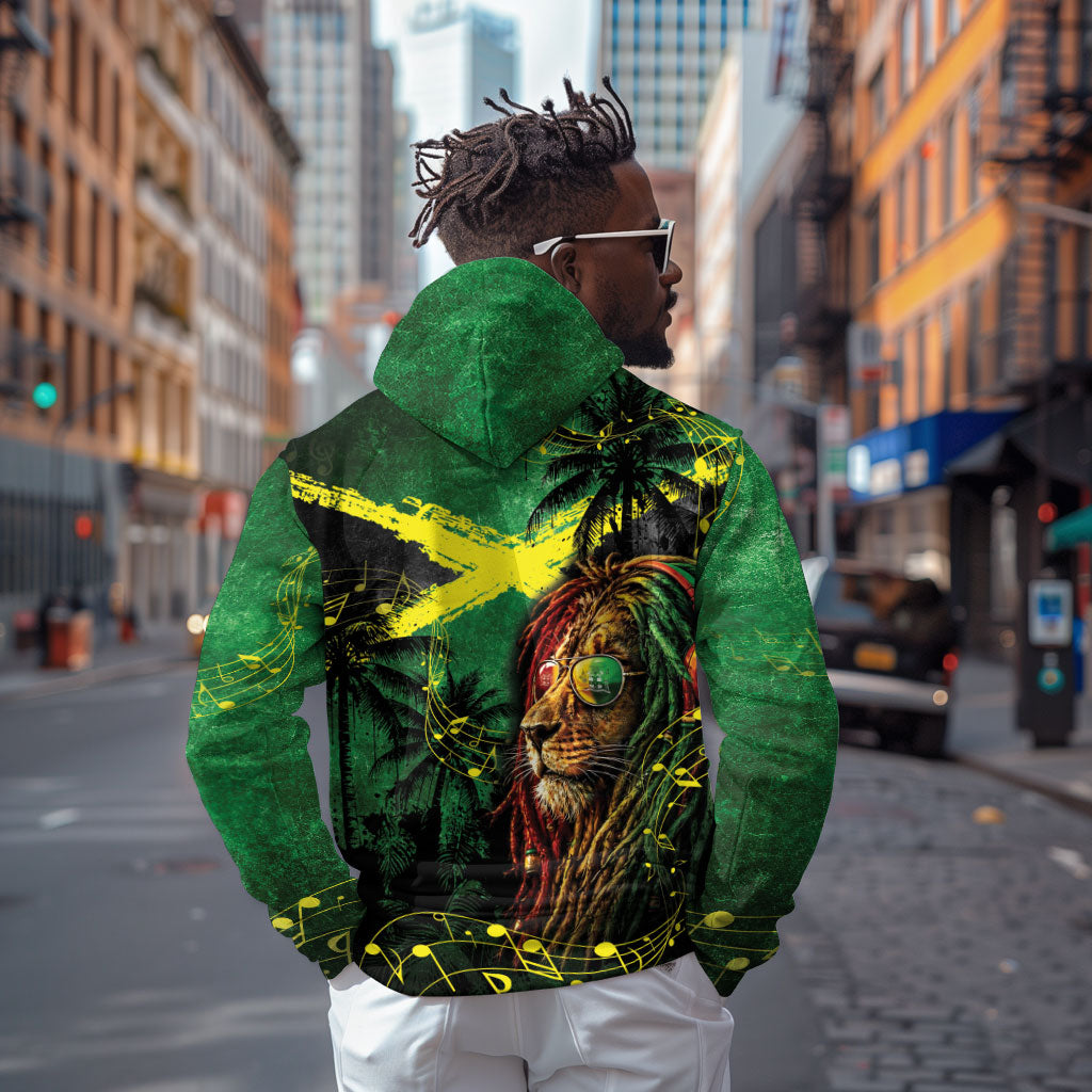 One Love Jamaica Zip Hoodie Rastafarian Lion Reggae Grunge Style