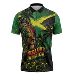 One Love Jamaica Zipper Polo Shirt Rastafarian Lion Reggae Grunge Style