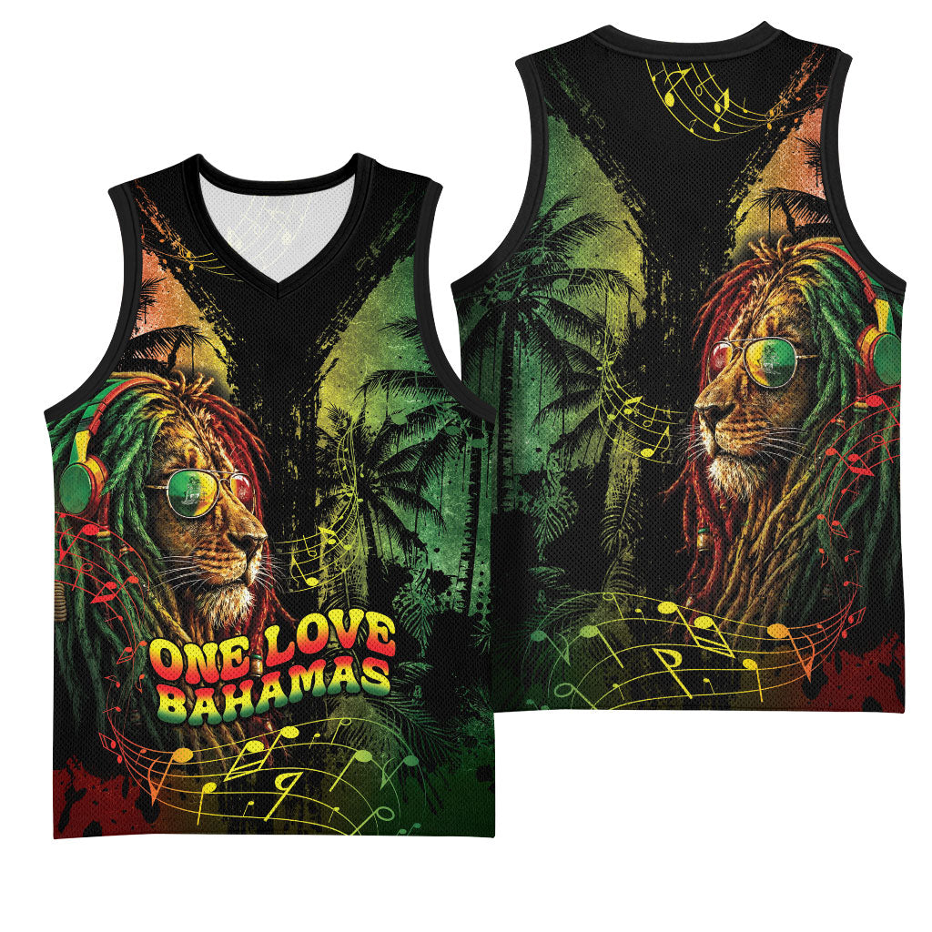 One Love Bahamas Basketball Jersey Rastafarian Lion Reggae Grunge Style