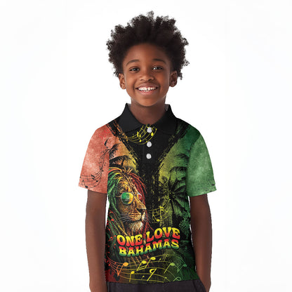 One Love Bahamas Kid Polo Shirt Rastafarian Lion Reggae Grunge Style