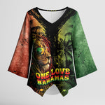 One Love Bahamas Kimono Sleeve Blouse Rastafarian Lion Reggae Grunge Style