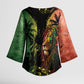 One Love Bahamas Kimono Sleeve Blouse Rastafarian Lion Reggae Grunge Style