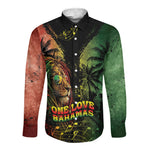 One Love Bahamas Long Sleeve Button Shirt Rastafarian Lion Reggae Grunge Style