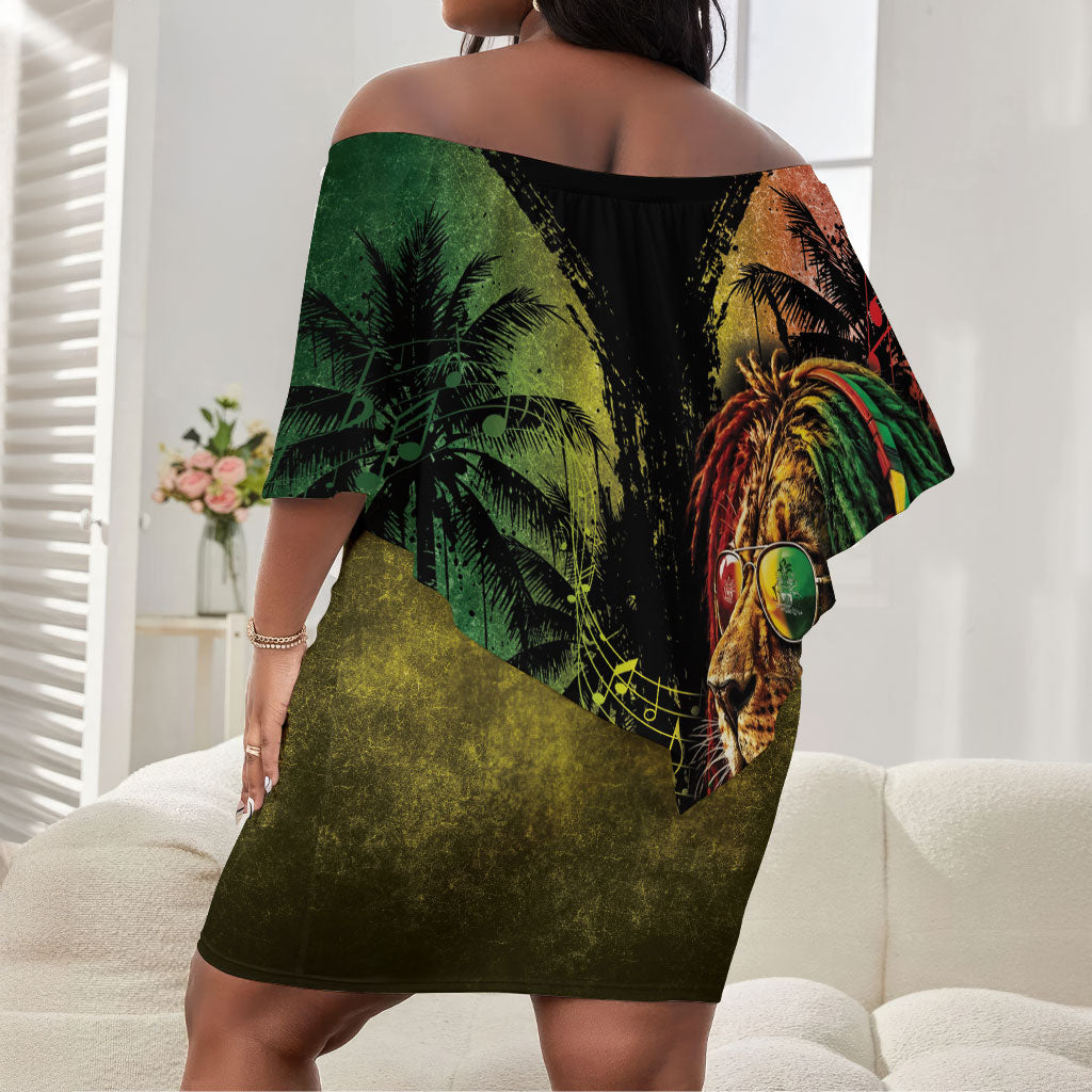 One Love Bahamas Off Shoulder Short Dress Rastafarian Lion Reggae Grunge Style