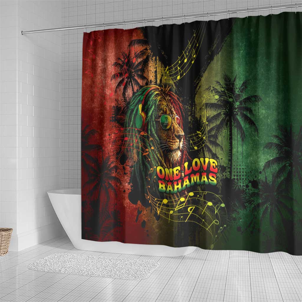 One Love Bahamas Shower Curtain Rastafarian Lion Reggae Grunge Style