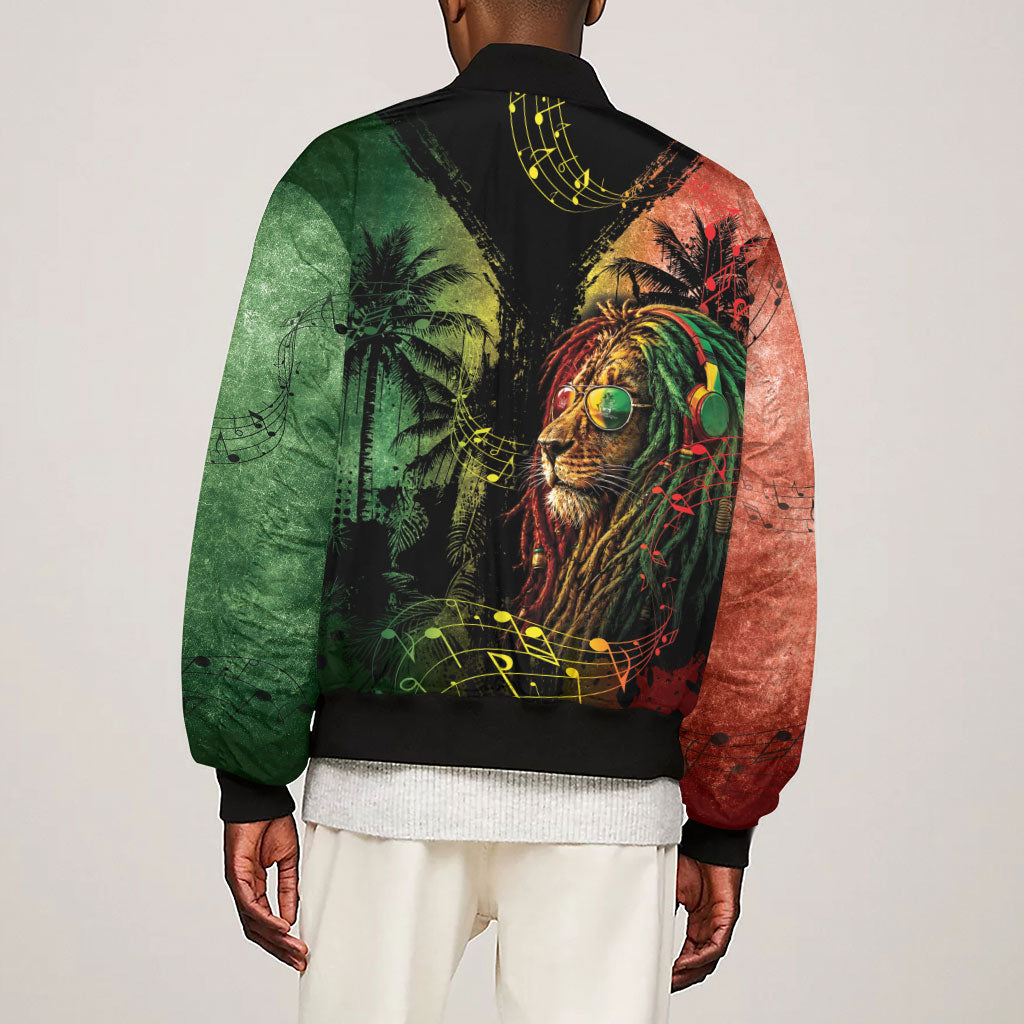 One Love Bahamas Sleeve Zip Bomber Jacket Rastafarian Lion Reggae Grunge Style