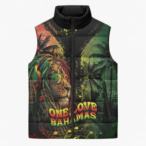One Love Bahamas Sleeveless Puffer Jacket Rastafarian Lion Reggae Grunge Style