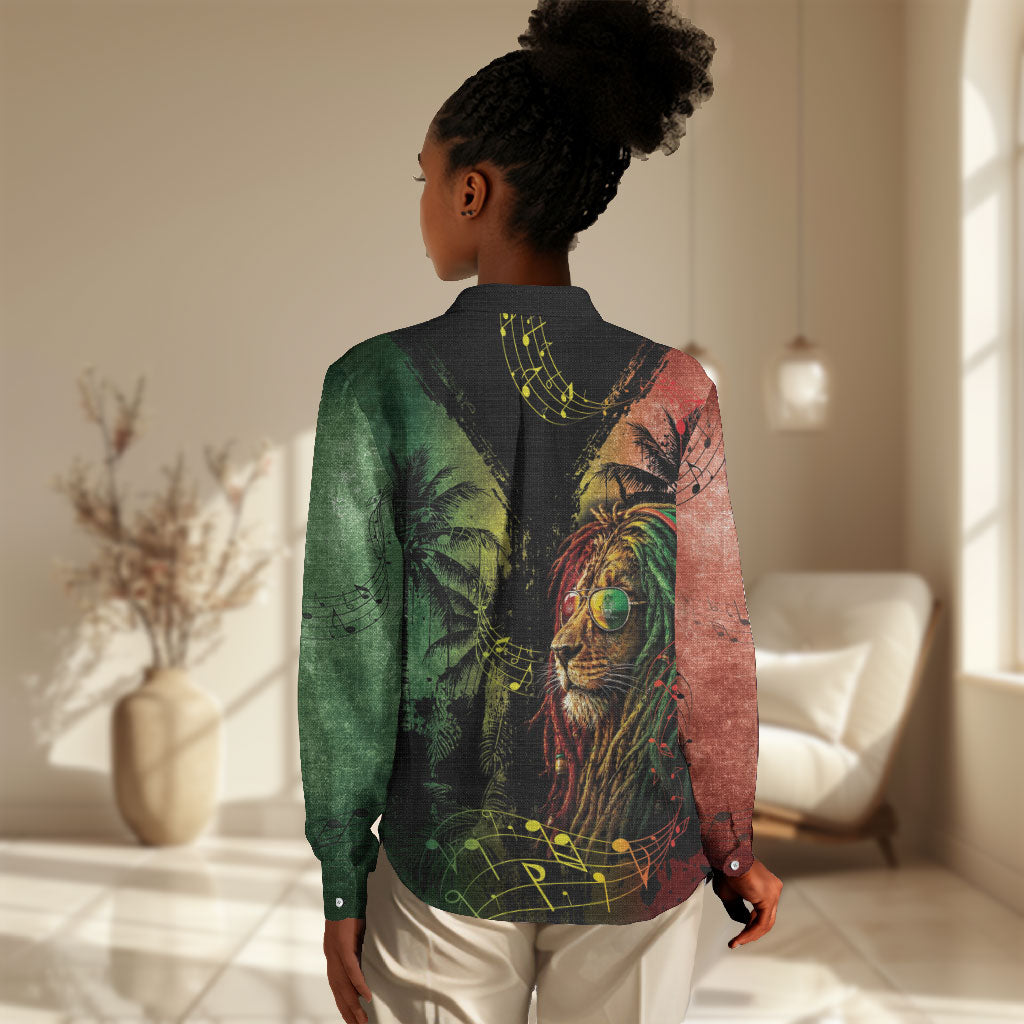 One Love Bahamas Women Casual Shirt Rastafarian Lion Reggae Grunge Style