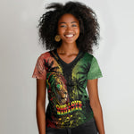 One Love Bahamas Women V-Neck T-Shirt Rastafarian Lion Reggae Grunge Style