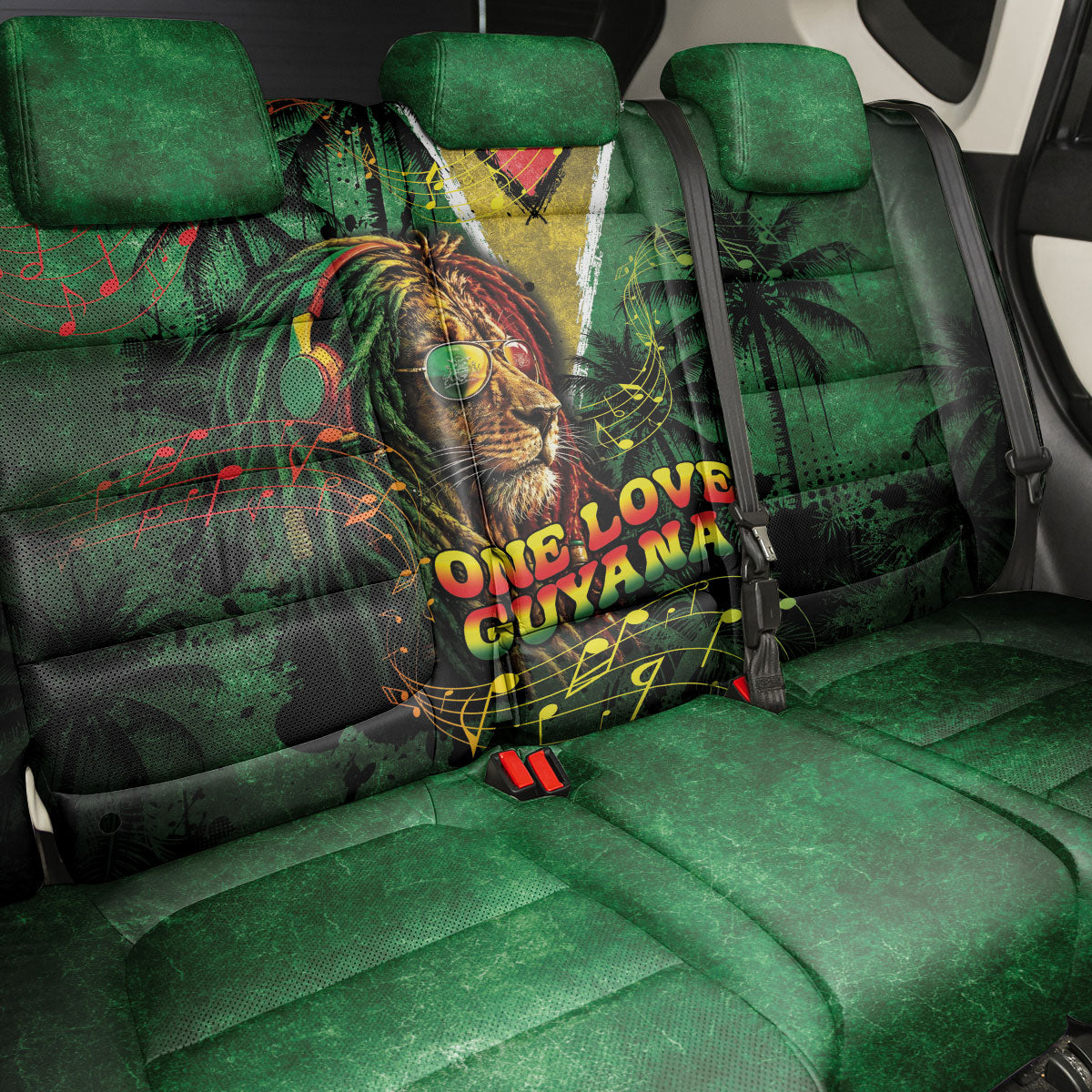 One Love Guyana Back Car Seat Cover Rastafarian Lion Reggae Grunge Style