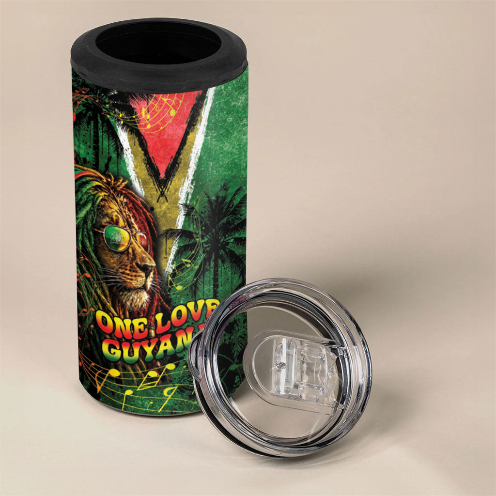 One Love Guyana 4 in 1 Can Cooler Tumbler Rastafarian Lion Reggae Grunge Style