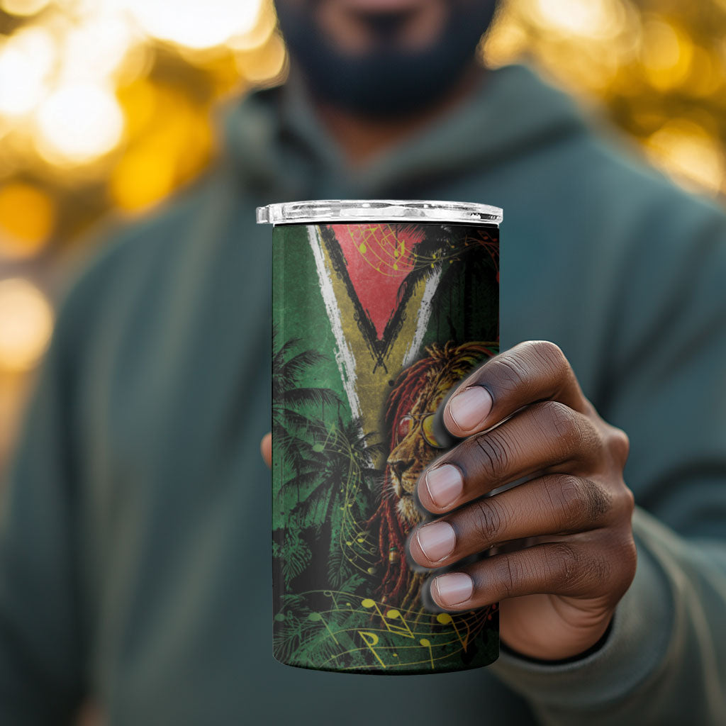 One Love Guyana 4 in 1 Can Cooler Tumbler Rastafarian Lion Reggae Grunge Style