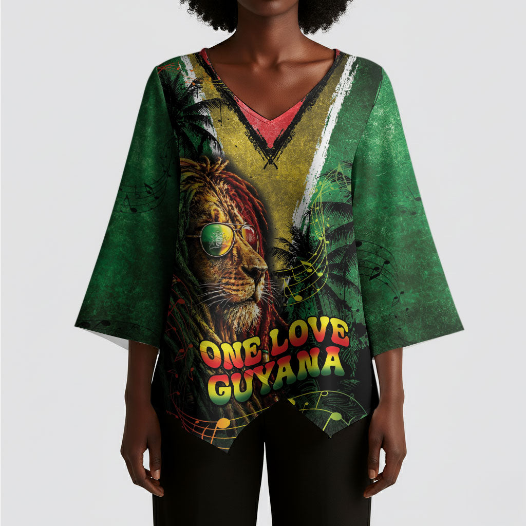One Love Guyana Kimono Sleeve Blouse Rastafarian Lion Reggae Grunge Style